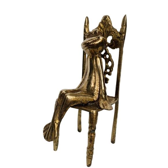 Vintage Brass Frog on A Chair - Picture 6 of 11